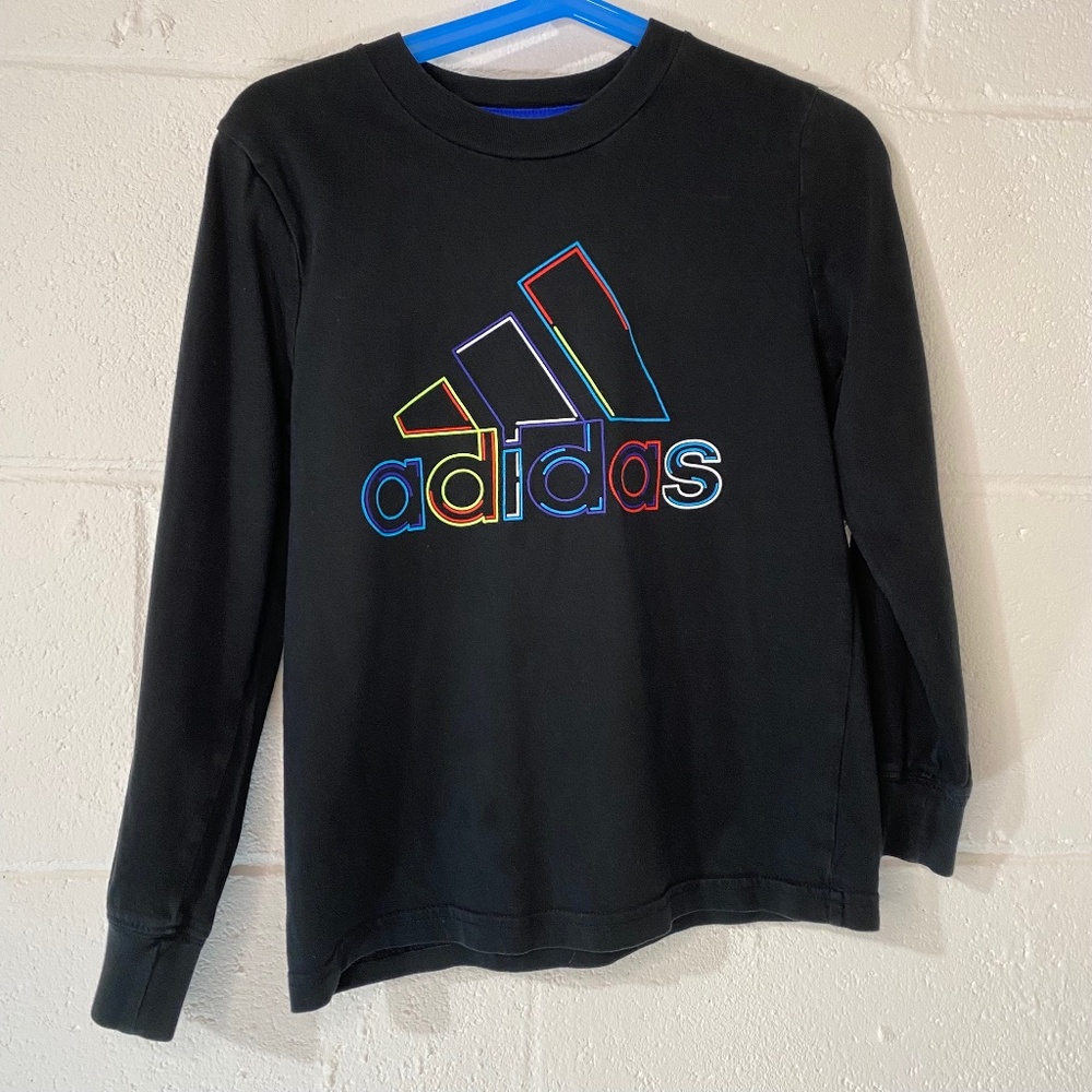Adidas Black Long Sleeve Tshirt with Rainbow Colored Logo